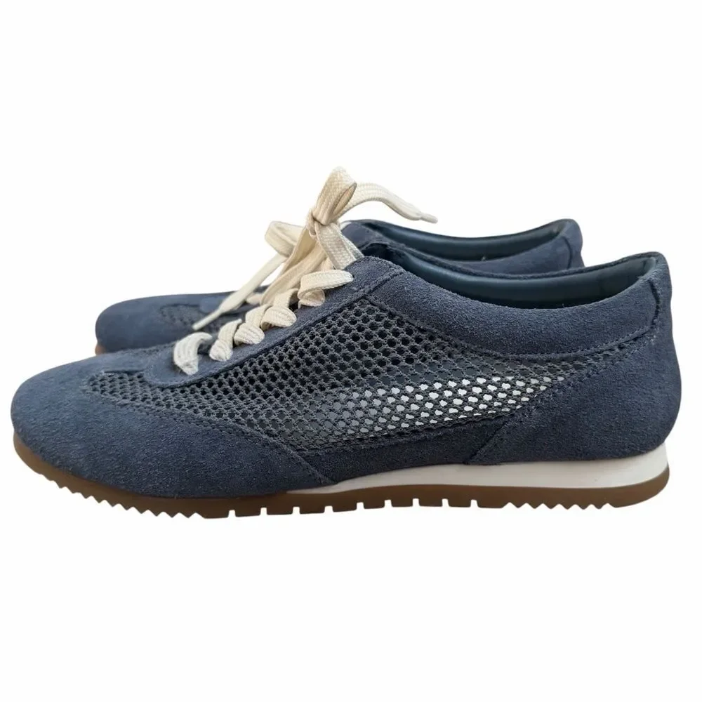 Seychelles Naples Sneaker size 8M Blue Suede Perforated Lace Up Retro Court Shoe